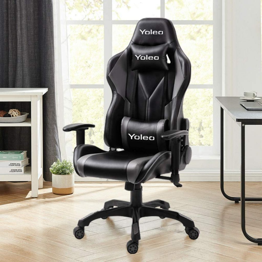 YOLEO Chaise Gaming de Bureau Fauteuil Gamers Siège Ergonomique Accoudoir Réglable Cadre en Acier Angle d'inclinaison Réglable