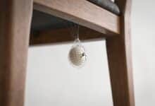 Petit oeuf d araignee suspendu sous une chaise