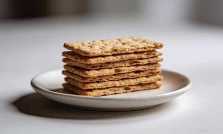 Biscuits sales croquants empiles sur une assiette blanche