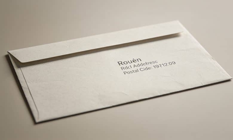 Enveloppe avec adresse et code postal de Rouen