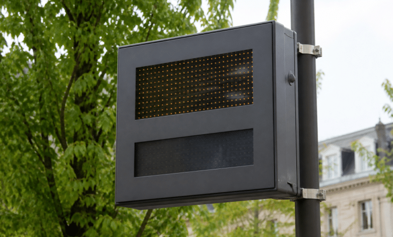 Panneau indicateur affichant chiffre population ville Poitiers