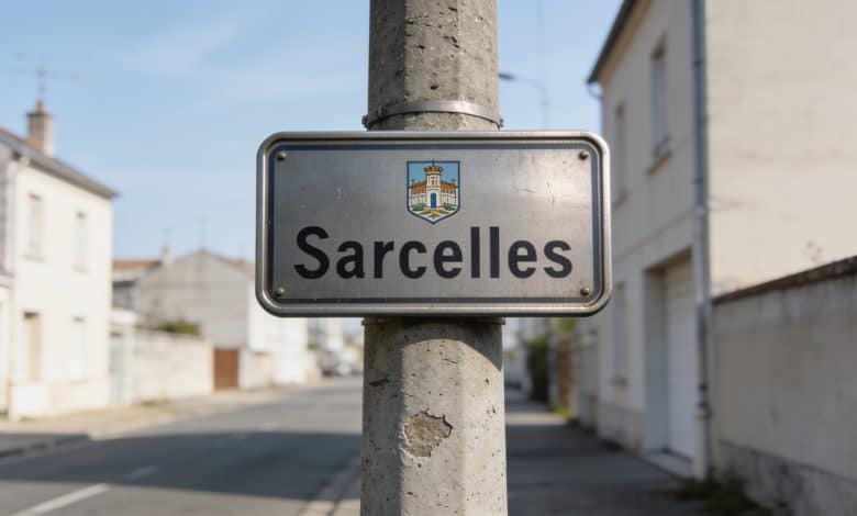 Panneau de ville indiquant population de Sarcelles