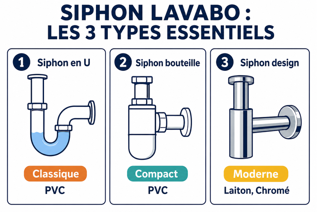 Siphon lavabo : les 3 types essentiels