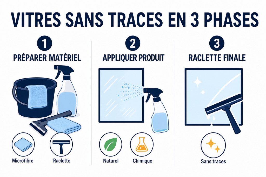 Vitres sans traces en 3 phases